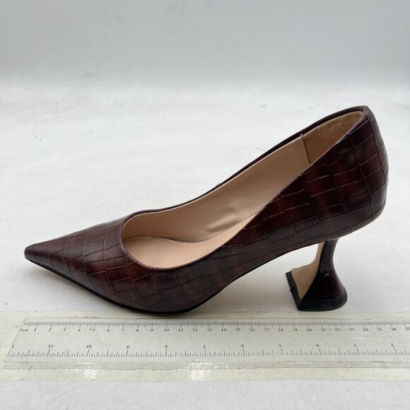 YDN Brown Alligator Pointed Toe Slip on Pumps Special High Heel Shoe for Lady - Picture 2 of 8